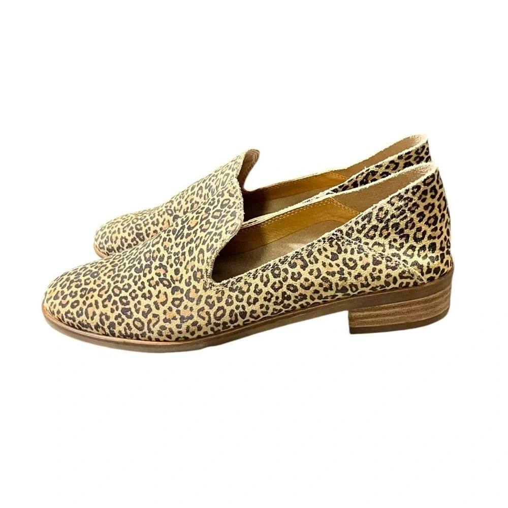 Lucky Brand Cahill Leopard Print Leather Slip On Loafers Size 7.5M Tan/Black